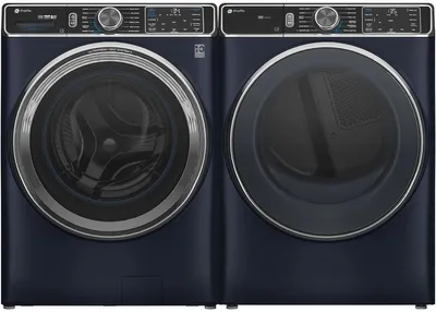 GE Profile Front view of the GE Profile PFW870SPVRS washer and GE Profile PFD87ESPVRS dryer